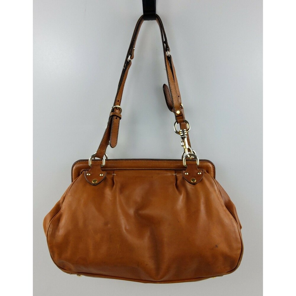 DIMONI Made in Spain Brown Leather Satchel Handbag Magnetic Hinged Top Purse